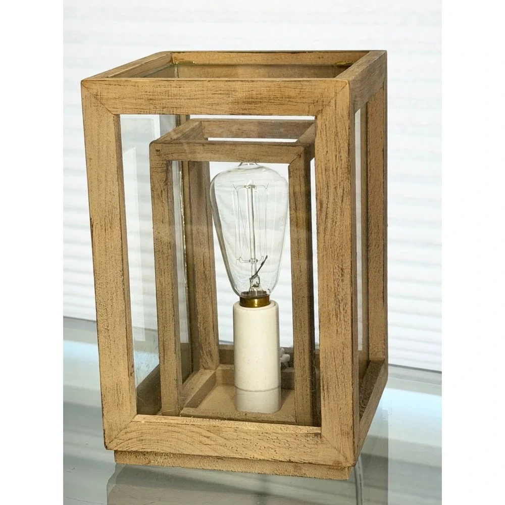 Lamp Wood & Glass Includes Edison 4.5